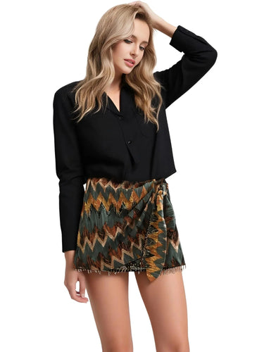 Women's Mini Sarong Skirt Beaded Tassel Hem Mini Skirt, Drestiny, Skirts, Mini Skirts, Dark Green, Brown, Sarongs, United States, USA, Canada, Australia, New Zealand, United Kingdom, UK, S, M, L, mini sarong skirt, women's sarong skirt, beach sarong skirt, swimsuit cover up skirt, wrap mini skirt, Swimwear skirt, wrap mini skirt, shopdrestiny.com